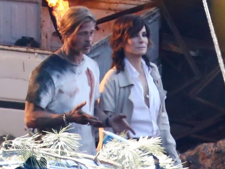 Brad Pitt y Sandra Bullock en el set de Bullet Train