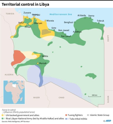 Map of forces involved in the fighting in Libya, as of January 12, 2020 following the start of a ceasefire Sunday