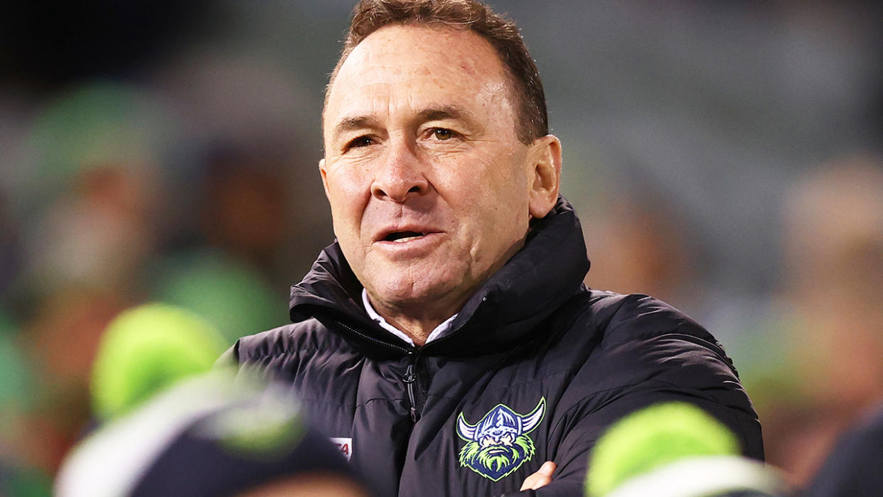 Ricky Stuart, pictured here during a Canberra Raiders game in 2021.