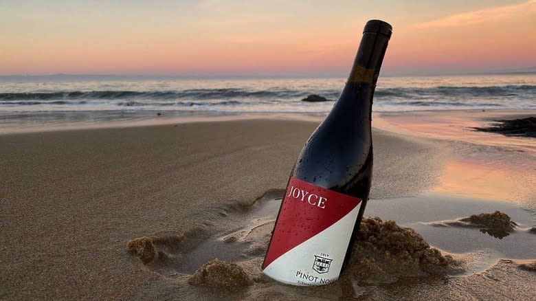 red wine bottle beach sunset