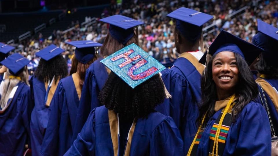 Howard University graduates arrive at Capital One Arena in Washington on May 13 for their commencement ceremony. Howard and other HBCUs are in the spotlight after the Supreme Court’s ruling last week on affirmative action. (Photo: Anna Rose Layden/Getty Images)