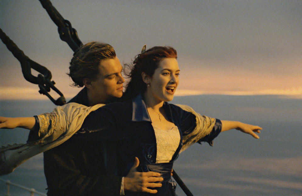 This image released by Paramount Pictures shows Leonardo DiCaprio, left, and Kate Winslet in a scene from "Titanic." (Paramount Pictures via AP)