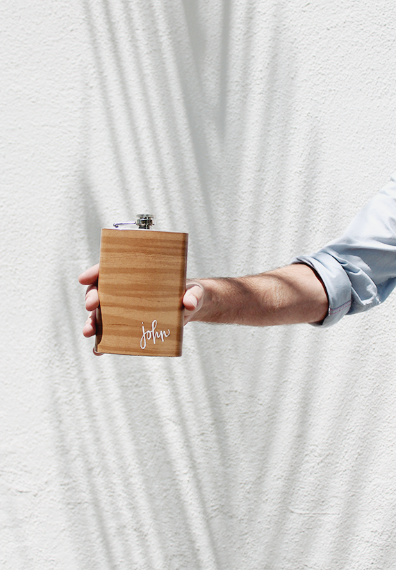 wood personalized flask