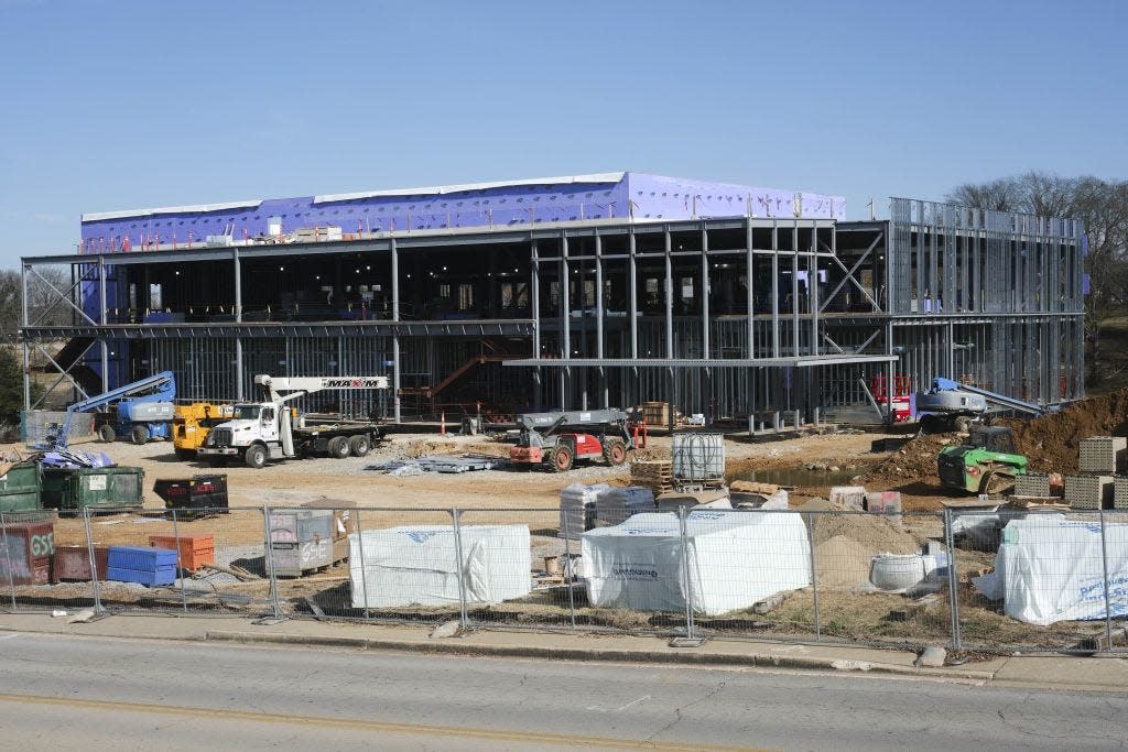 Building construction progresses for the Maury County Judicial Center on South Main Street as the previous site of The Daily Herald.