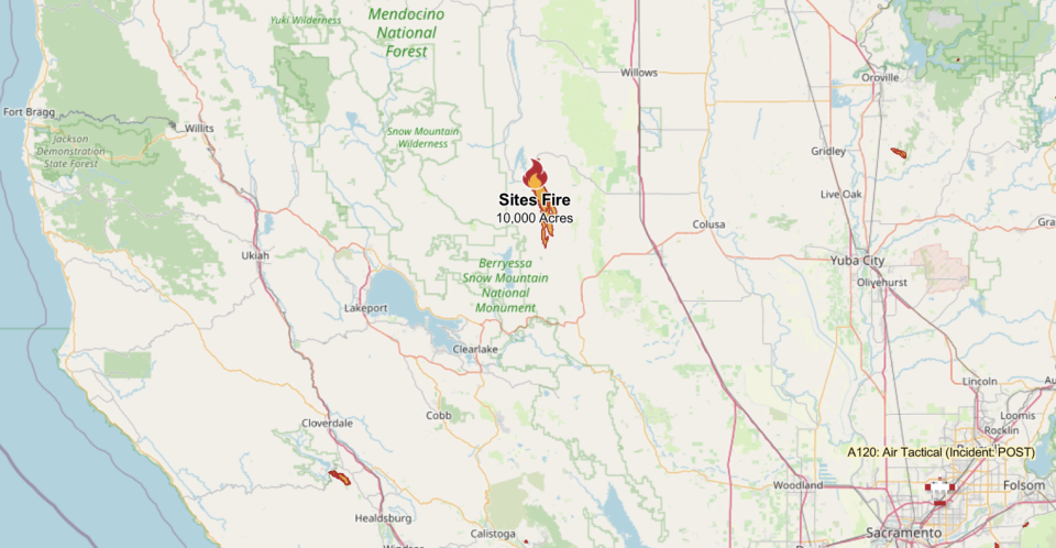 A map from CalFire shows the location of the Sites Fire, in Colusa County, as of Tuesday, June 18, 2024. / Credit: CalFire