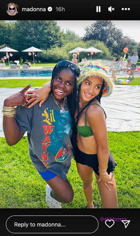 <p>Madonna/Instagram</p> Madonna's daughter Mercy and a friend at their pool party