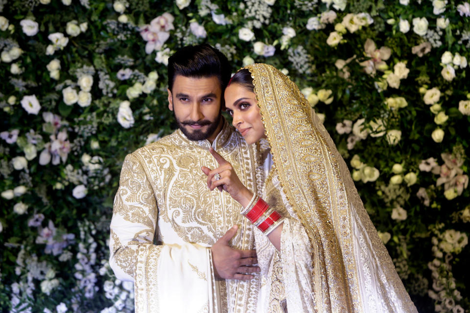 Padukone and Singh during their wedding reception in Mumbai, India, on Nov. 28, 2018.<span class="copyright">Rajanish Kakade—AP</span>