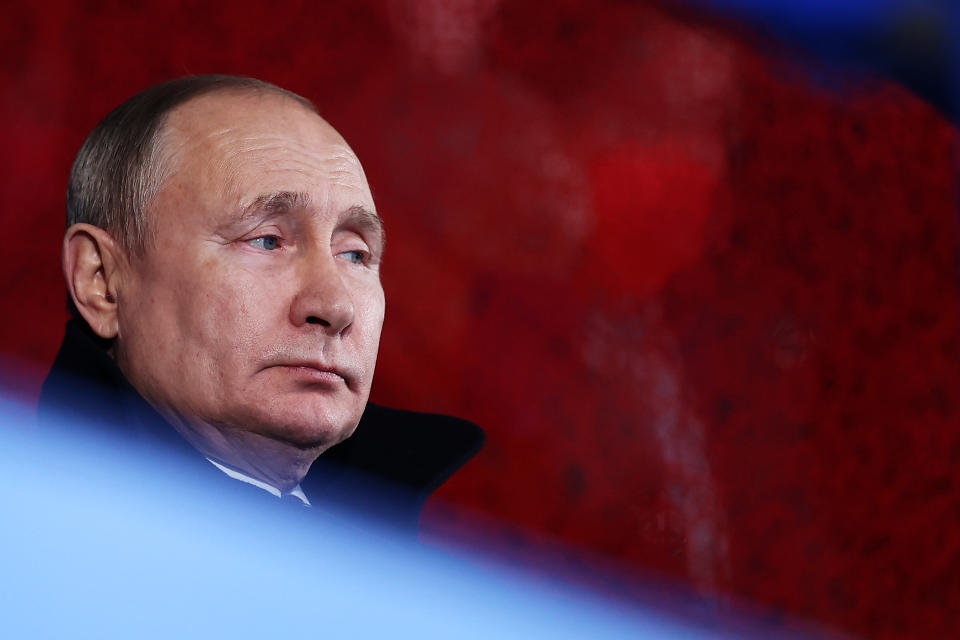 BEIJING, CHINA - FEBRUARY 04: Vladimir Putin, President of Russia looks on during the Opening Ceremony of the Beijing 2022 Winter Olympics at the Beijing National Stadium on February 04, 2022 in Beijing, China. (Photo by Matthew Stockman/Getty Images)