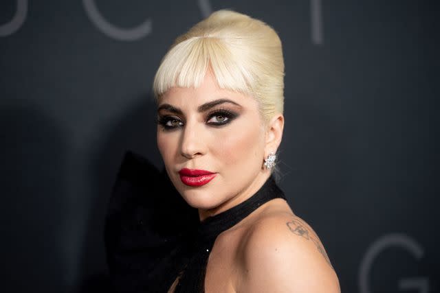 <p>Michael Ostuni/Patrick McMullan via Getty</p> Lady Gaga says makeup has helped her find her voice.