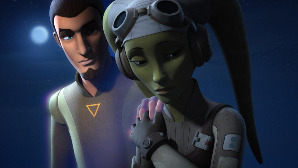Ghost Kanan Jarrus puts his hand on Hera's shoulder on Star Wars Rebels
