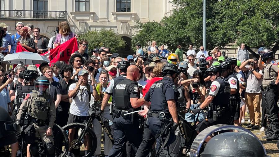 Law enforcement respond to pro-Palestine protest on UT campus Monday, April 29, 2024. (KXAN Photo/Andy Way)
