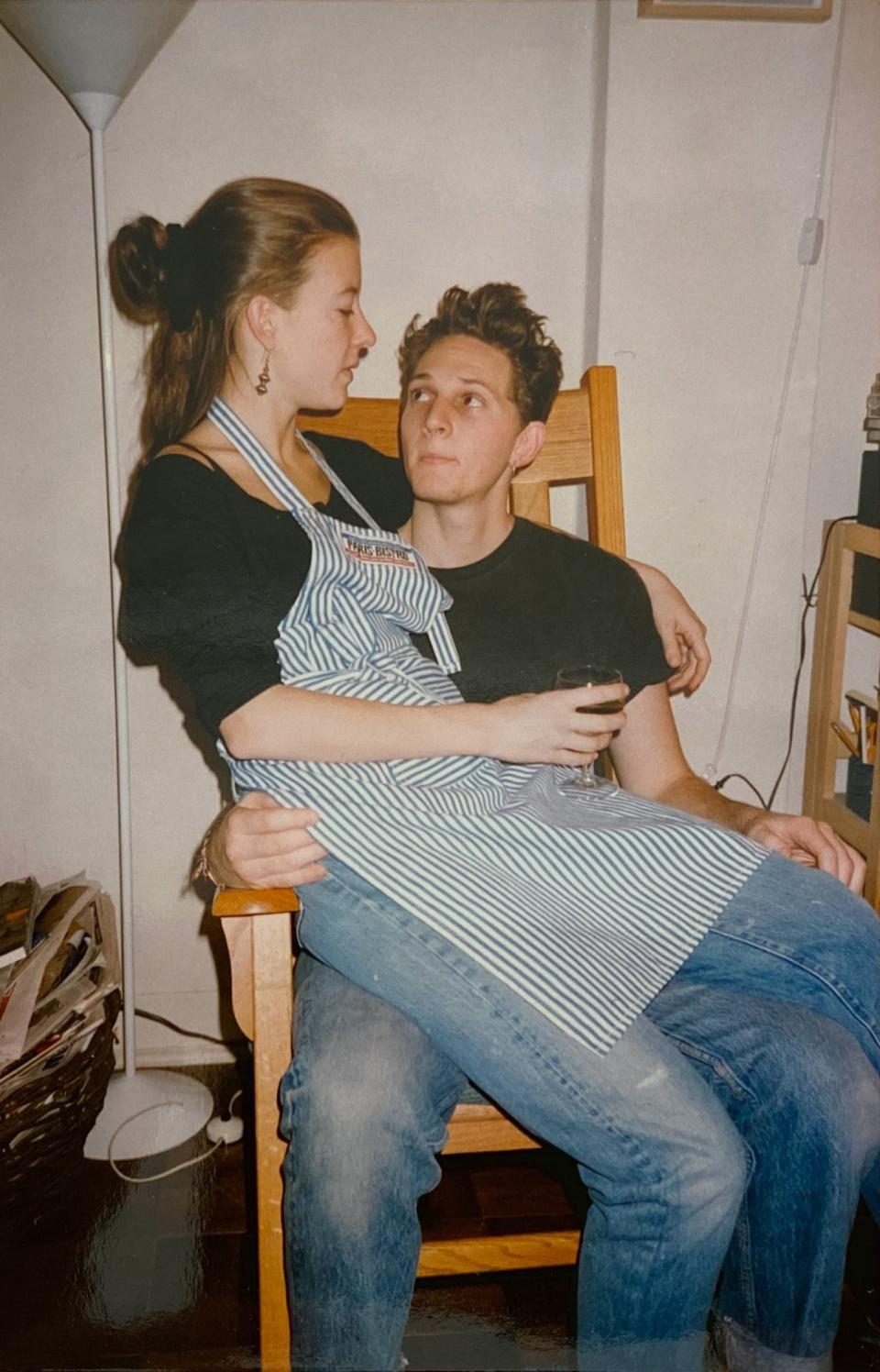 Grant with her now-husband Matt Ross, sometime in the early '90s, perched in her first kitchen at 71st and Broadway.
