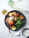 <p>You can't go wrong when you start with salmon and a sour cream sauce, especially if the sauce is flavored with dill and horseradish. Fill out the plate with a side of steamed green beans. <a href="https://www.myrecipes.com/recipe/salmon-potatoes-horseradish-sauce" rel="nofollow noopener" target="_blank" data-ylk="slk:View Recipe" class="link rapid-noclick-resp">View Recipe</a></p>