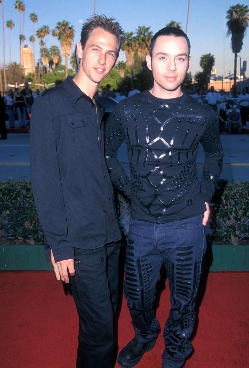 Pop/Rock group Savage Garden: musician Daniel Jones and singer Darren Hayes attend the Fourth Annual Blockbuster Entertainment Awards on March 10, 1998 at the Pantages Theatre in Hollywood, California.