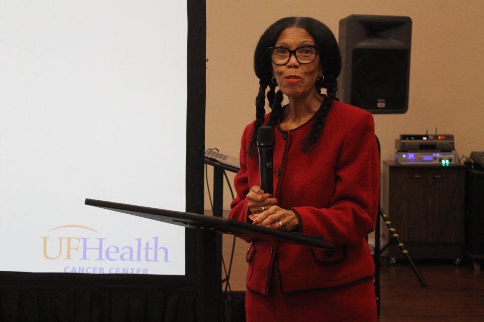 Carolyn Tucker, Ph.D., director of UF's Health Cancer Center’s Community-Partnered Cancer Disparities Research Collaborative (CDRC), a UF Florida Blue Endowed Chair in Health Disparities Research and a research professor in Psychology.speaks at a prostate awareness event held Saturday at Springhill Baptist Church in SE Gainesville.
(Photo: Photo by Voleer Thomas/For The Guardian)
Caption Override