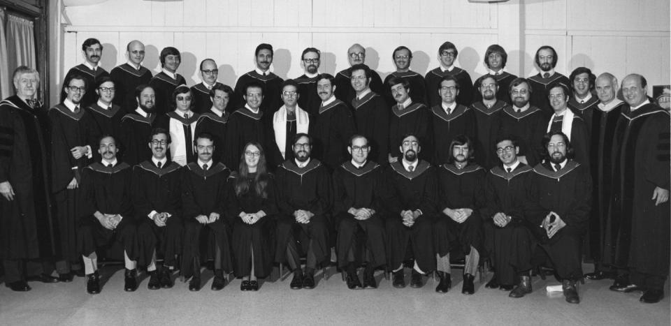 <span class="caption">Rabbi Sally Priesand with her 35 male classmates and faculty of Hebrew Union College-Jewish Institute of Religion, in Cincinnati, Ohio, on June 3, 1972.</span> <span class="attribution"><span class="source">Courtesy of The Jacob Rader Marcus Center of the American Jewish Archives</span></span>