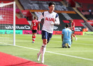 Tottenham Hotspur's Son Heung-min celebrates scoring his side's fourth goal of the game during the Premier League match at St Mary's Stadium, Southampton.