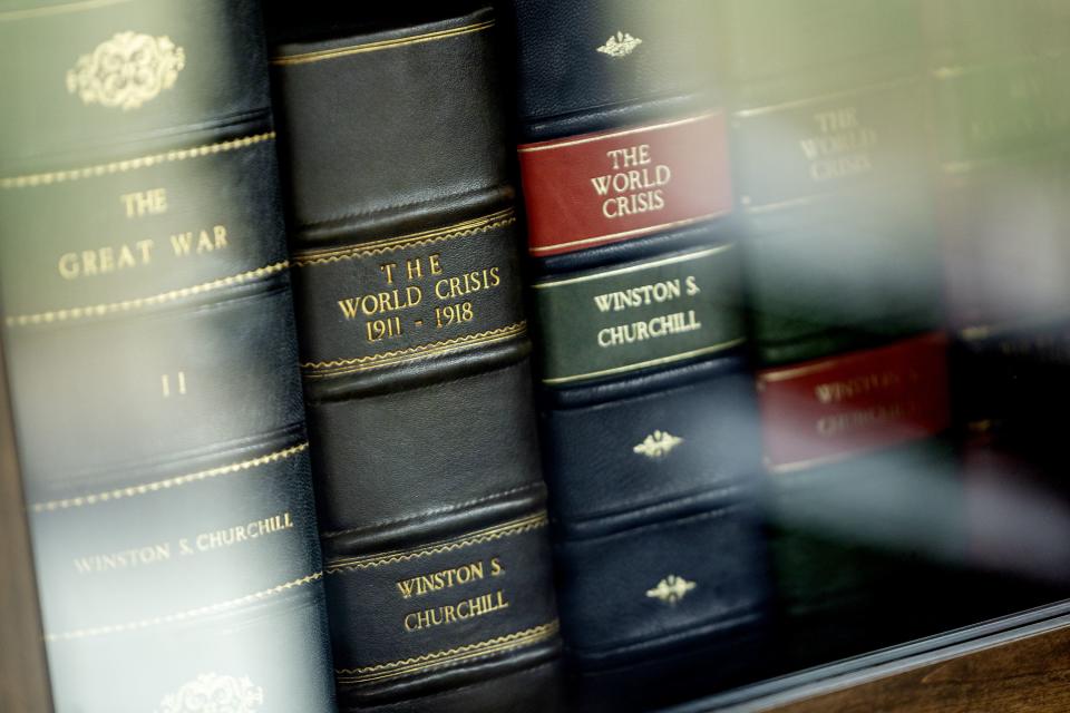 Some first edition Winston S. Churchill books are shown in a case at the home of former national security adviser to President Donald Trump and potential candidate for U.S. Senate Robert C. O’Brien in the Greater Salt Lake area on Tuesday, July 18, 2023. | Scott G Winterton, Deseret News