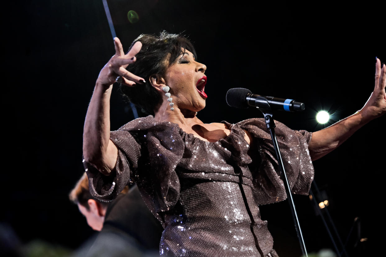 LONDON, UK - JUNE 20: Dame Shirley Bassey performs on stage at the Royal Albert Hall on June  20, 2011 in London, UK. (Photo by Christie Goodwin/Redferns)