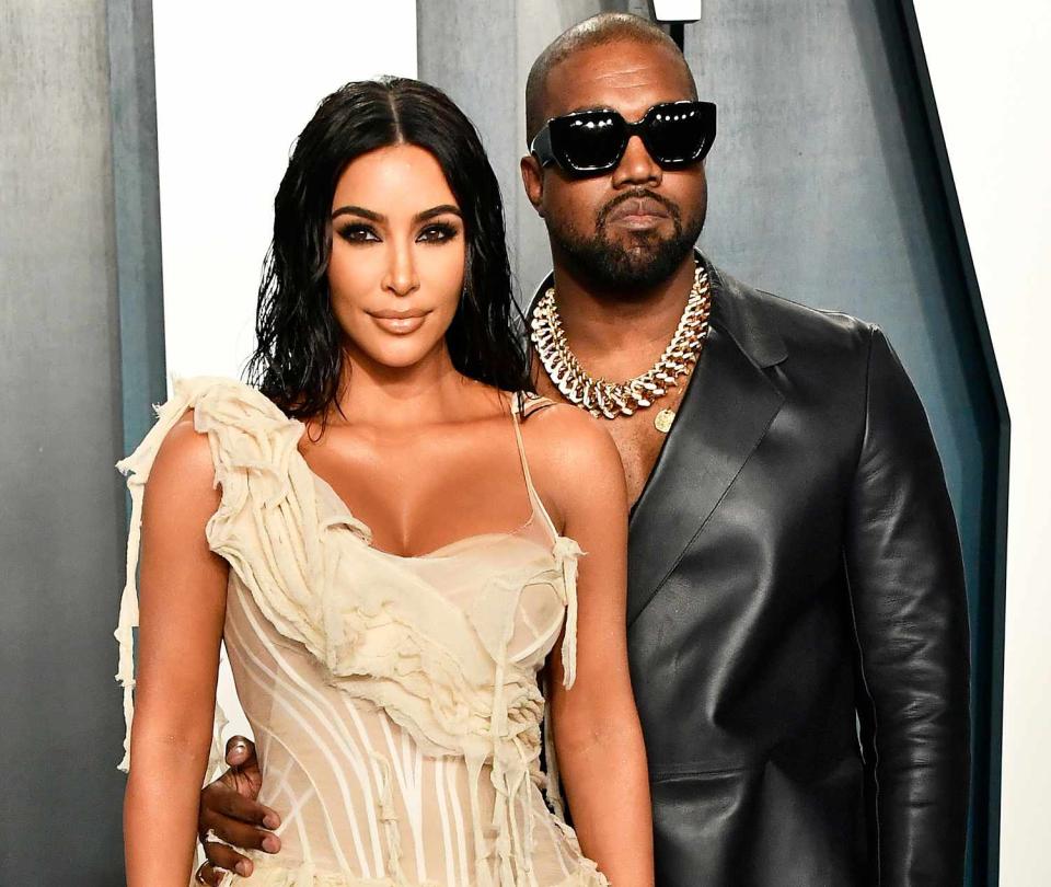 Kim Kardashian and Kanye West attend the 2020 Vanity Fair Oscar Party hosted by Radhika Jones at Wallis Annenberg Center for the Performing Arts on February 09, 2020 in Beverly Hills, California.
