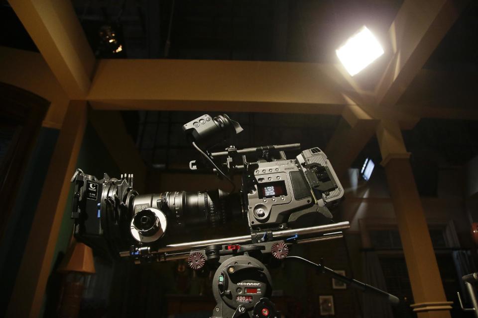 In this Monday, May 20, 2013 photo, Sony's CineAlta F65 camera, which was used to shoot "After Earth," is on display at Sony Pictures Studios in Culver City, Calif. Sony Corp., one of the first makers of 4K, or “ultrahigh definition,” television sets, is coming out on Friday, May 31, 2013, with one of the first movies to be both shot and presented in the format, “After Earth.” (AP Photo/Jae C. Hong)