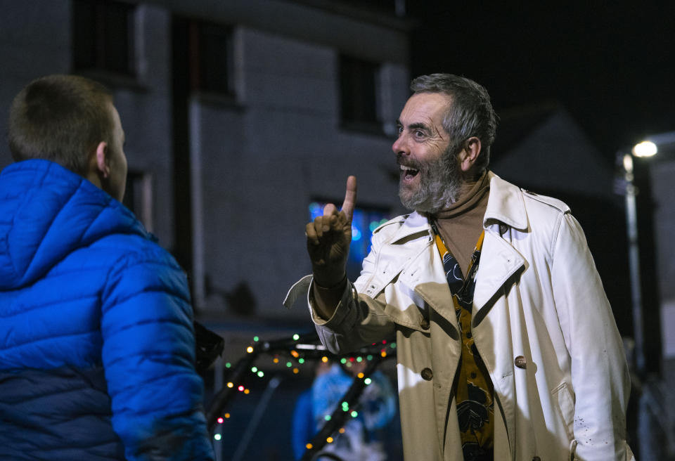 James Nesbitt as a thief dressed as Santa in The Heist Before Christmas.