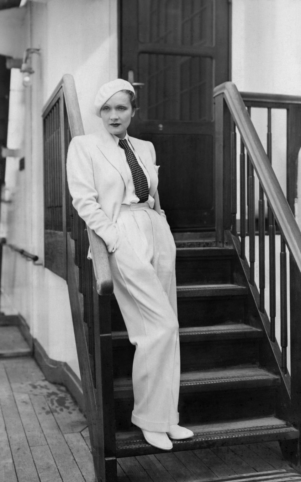 Marlene Dietrich white suit dior cruise resort 2022 - Ullstein Bild via Getty Images