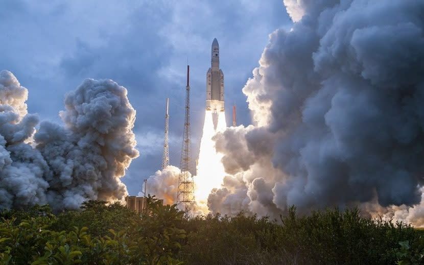 The lift-off of Arianespace's Ariane 5 rocket