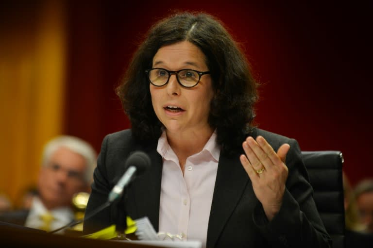 Louise Weingrod, vice president of global taxation for health-care giant Johnson & Johnson, speaks at an Australian parliamentary hearing in Sydney on July 1, 2015