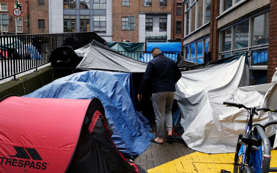 The encampment of tents grows every week as more migrants arrive