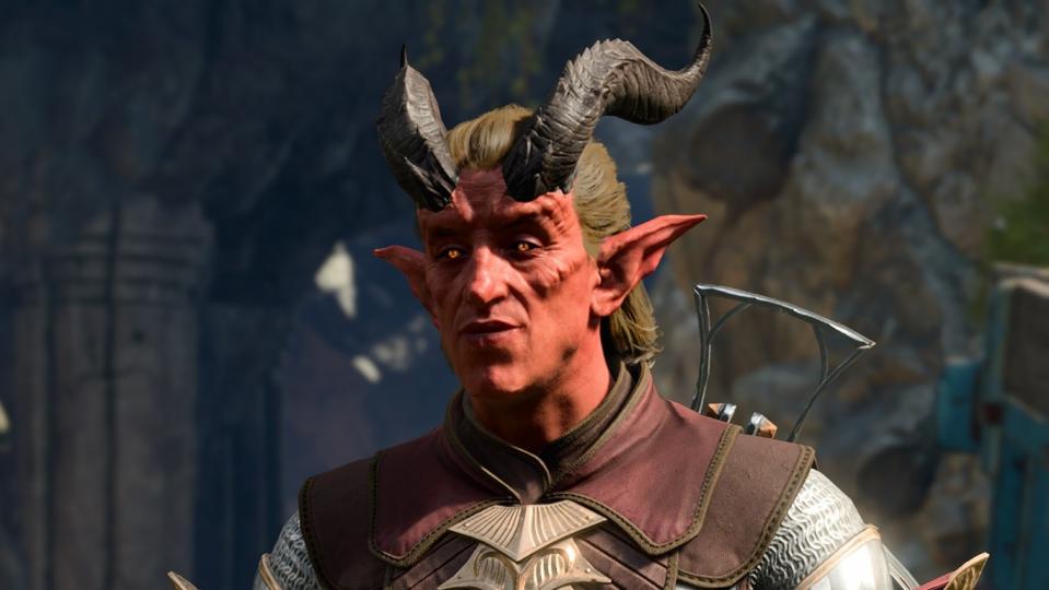 Zevlor, leader of the tiefling refugees, in Baldur's Gate 3.