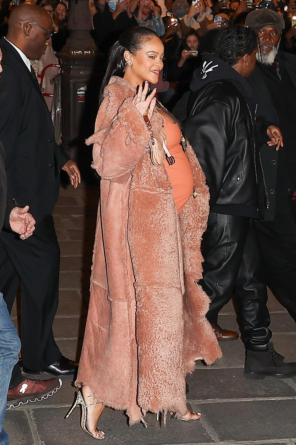 PARIS, FRANCE - FEBRUARY 28: Rihanna and ASAP Rocky leave  the Off-White Womenswear Fall/Winter 2022/2023 show as part of Paris Fashion Week on February 28, 2022 in Paris, France. (Photo by Marc Piasecki/WireImage)