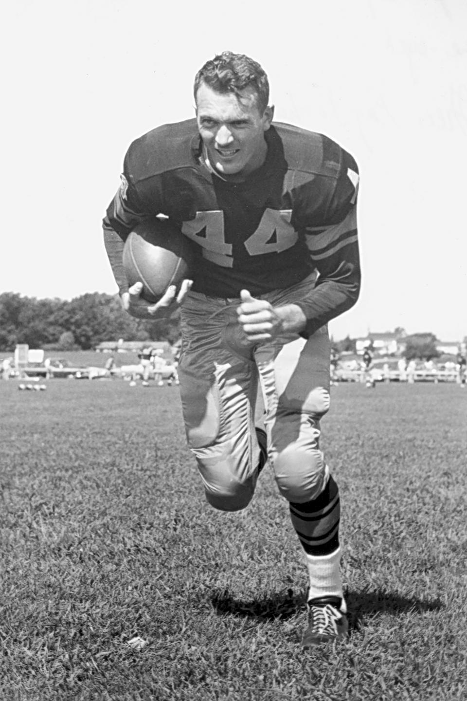 This 1950s era photo provided by the Green Bay Packers shows Bobby Dillon. Dillon initially planned to retire after the ’58 season for the simple reason he could make more money working for Wilsonart, a countertop company for which he eventually became the CEO. But Vince Lombardi took charge as Packers coach in 1959 and asked Dillon to return, calling him the NFL’s best defensive back. Dillon passed away at age 89 in August 2019, five months before he was selected for the Hall of Fame as part of the centennial class. (Green Bay Packers via AP)