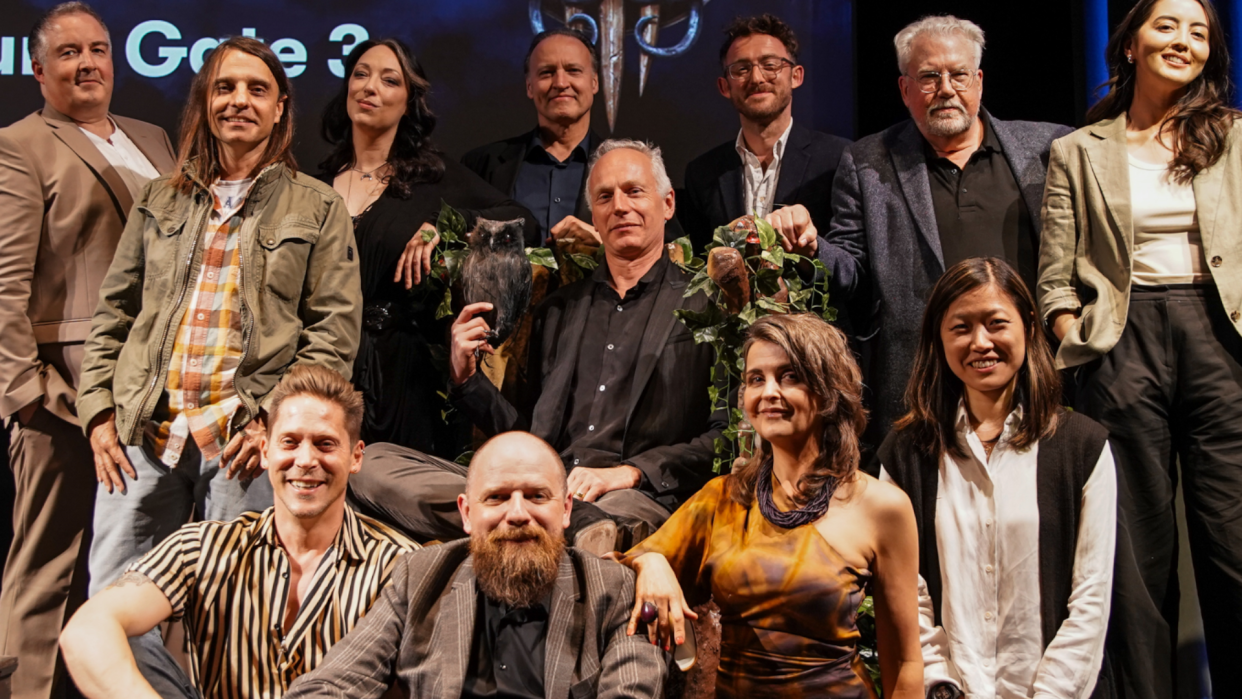  Dave Jones, Borislav Slavov, Neil Newbon, Amelia Tyler, Adam Smith, Andrew Wincott, Swen Vincke, Ali Plumb, Tracy Wiles, Lawrence Schick, Chrystal Ding and Jane Douglas attend the BAFTA Masterclass: An Evening with Baldur’s Gate 3, photographed by Dan Fearon on Friday 14 June 2024 at BAFTA, 195 Piccadilly, London, U.K. (Image ©BAFTA/Dan Fearon, 2024). 