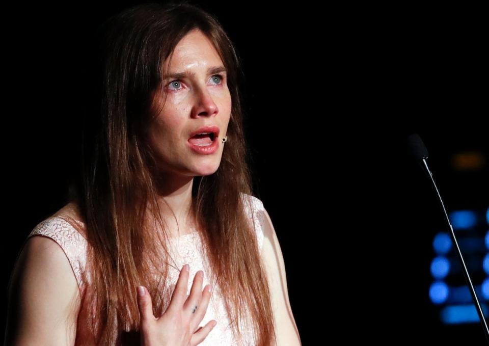 Amanda Knox speaking at the Criminal Justice Festival in 2019 (Associated Press)