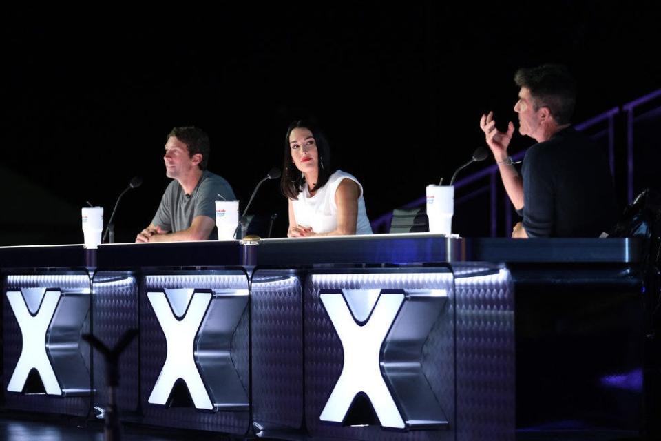 Judges Travis Pastrana, Nikki Bella, Simon Cowell on "America's Got Talent: Extreme."