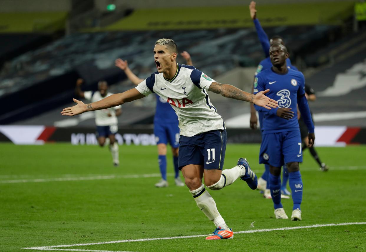 Erik Lamela celebrates scoring Tottenham's equaliser (Reuters)