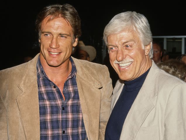<p>Vinnie Zuffante/Getty</p> Barry Van Dyke and Dick Van Dyke attend the opening night performance of 'The Will Rogers Follies' on July 1, 1993.