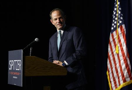 Former New York State Governor and Democratic candidate for New York City Comptroller Eliot Spitzer speaks during his Democratic primary election night event in New York, September 10, 2013. REUTERS/Joshua Lott