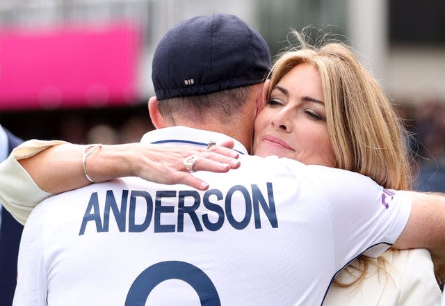 James Anderson with his wife Daniella following his final Test for England 