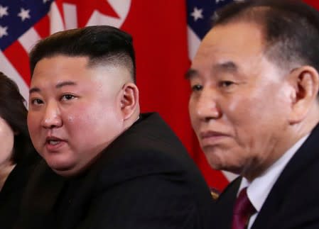 FILE PHOTO: North Korea's leader Kim Jong Un attends the extended bilateral meeting in the Metropole hotel with U.S. President Donald Trump during the second North Korea-U.S. summit in Hanoi