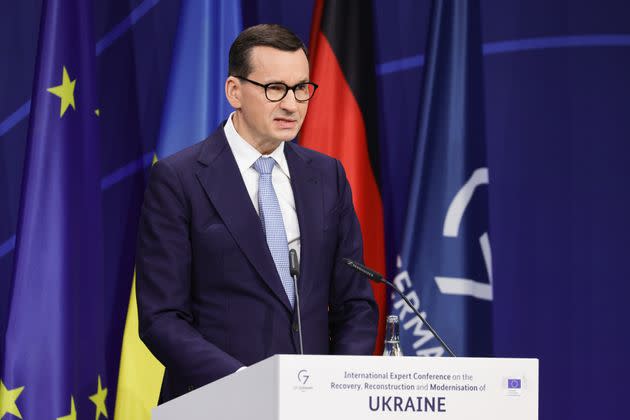 Polish Prime Minister Mateusz Morawiecki delivers a speech at an international conference on Oct. 25 in Berlin. Poland could face strict controls from the European Union on selling power. (Photo: Omer Messinger via Getty Images)