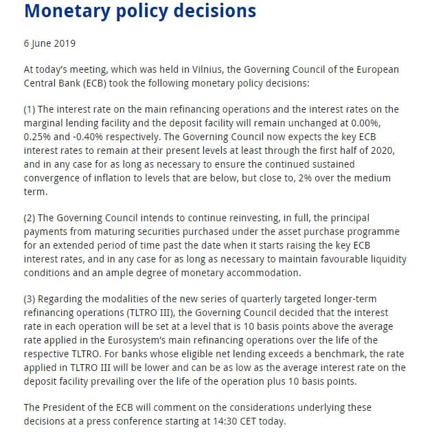 歐洲央行公布利率決策會議決議。(圖：翻攝自歐洲央行官網)
