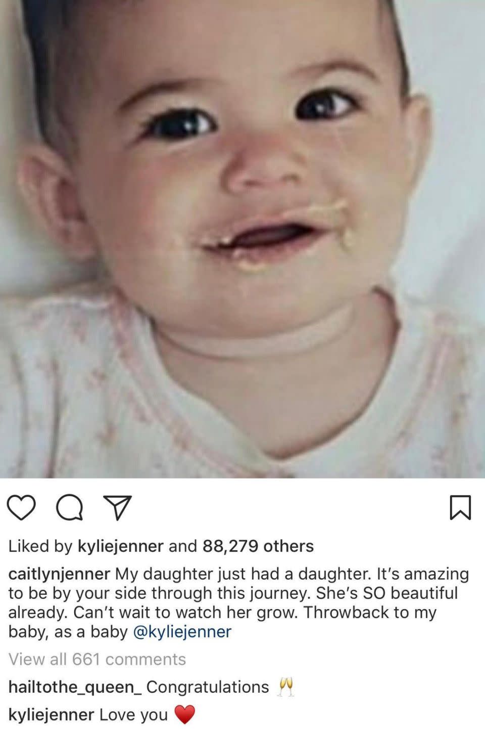 Kylie's father, Caitlyn Jenner, congratulated her youngest daughter on the birth of her daughter. Source: Instagram / @caitlynjenner