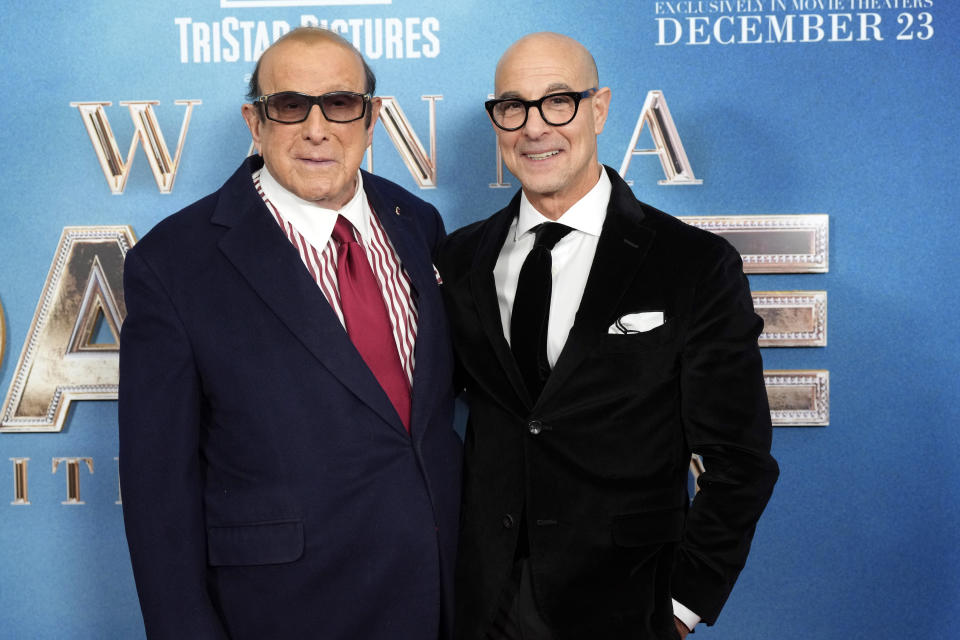 CORRECTS THE POSITION OF DAVIS AND TUCCI IN THE FRAME - Clive Davis, left, and Stanley Tucci attend the world premiere of "Whitney Houston: I Wanna Dance with Somebody" at AMC Lincoln Square on Tuesday, Dec. 13, 2022, in New York. (Photo by Charles Sykes/Invision/AP)