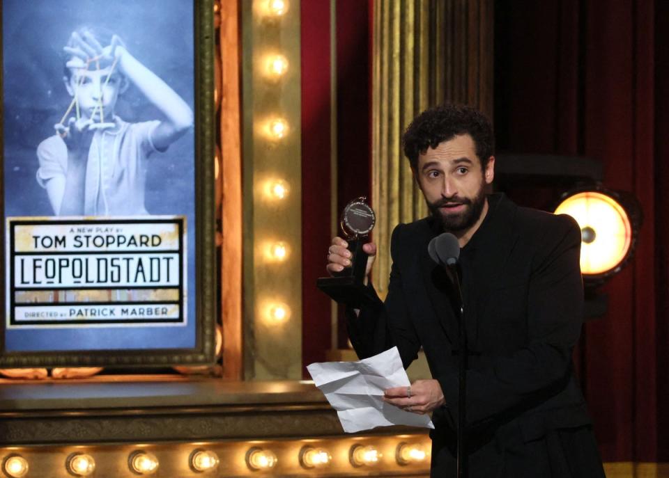 Brandon Uranowitz accepting his Tony Award (REUTERS)