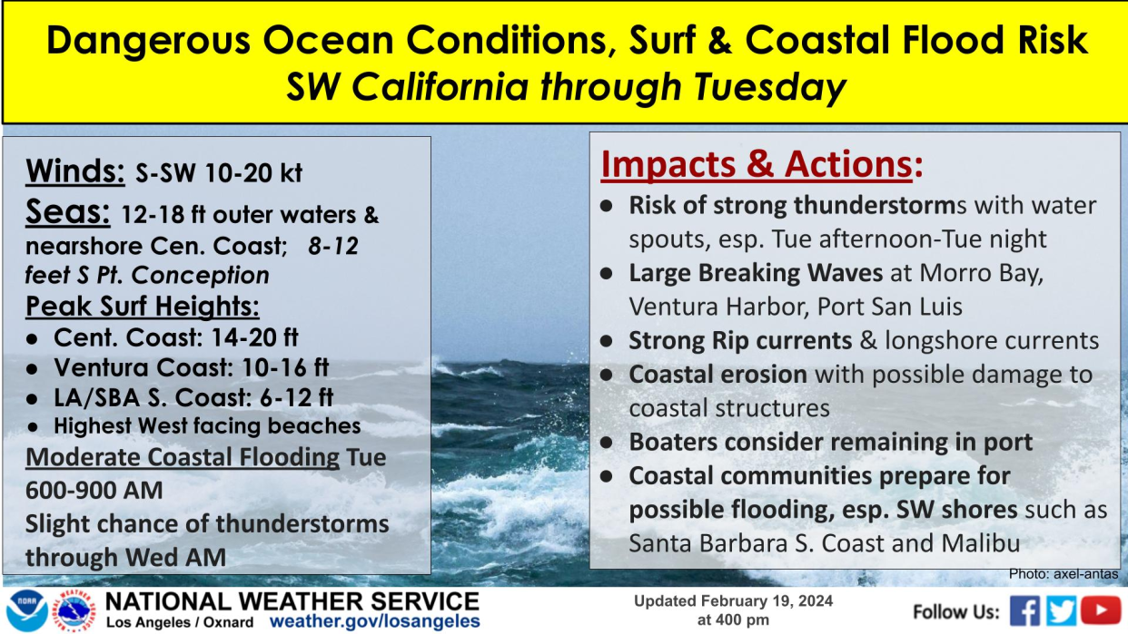 California residents should avoid coastal areas if possible through Wednesday, officials say (National Weather Service)