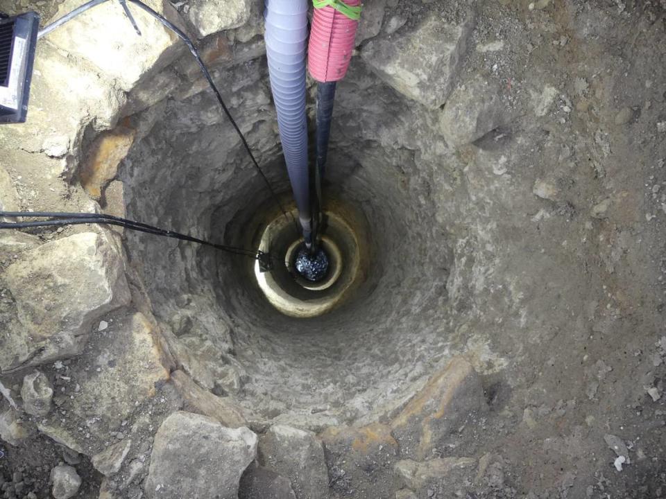 A view into the water well found at the 800-year-old site.