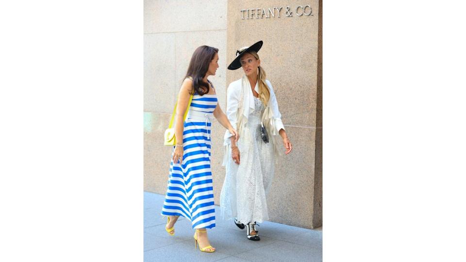 Kristin Davis and Sarah Jessica Parker are seen on the set of  'And Just Like That' series in Uptown, Manhattan on July 09, 2024 in New York City