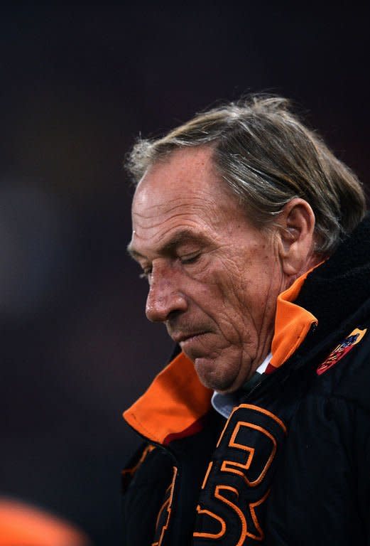 AS Roma coach Zdenek Zeman reacts during their match against Cagliari at Rome's Olympic Stadium on Febuary 1, 2013. Zeman's future as coach of AS Roma was placed in further doubt Friday after the Serie A side suffered a 4-2 reverse at home to lowly Cagliari for their fifth straight game without a win